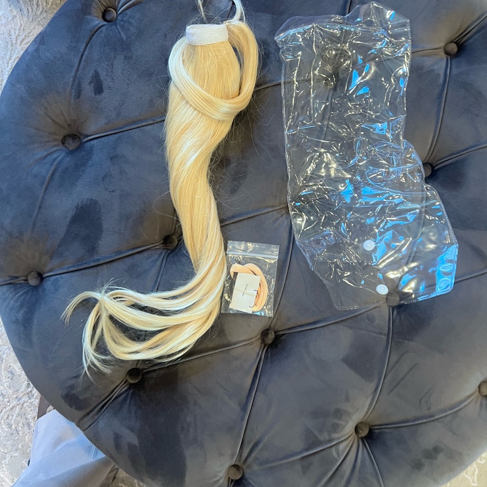 Ponytail Extension Human Hair Long Ponytail 18" 90g #60 Platinum Blonde - Picture 4 of 4